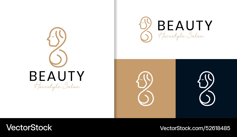 Line art woman longhair style logo with initial Vector Image