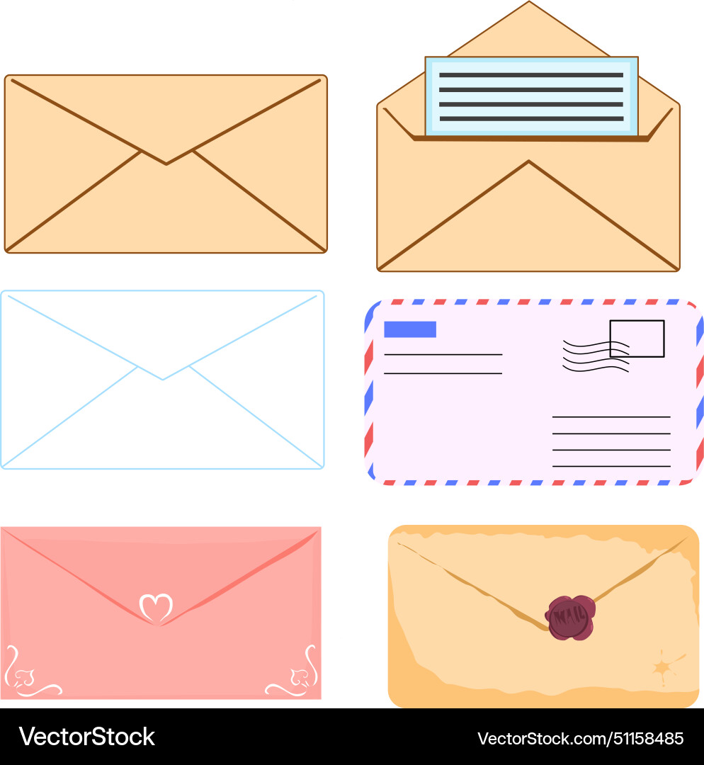 Set of six different types paper messages Set of six different types paper messages vector image
