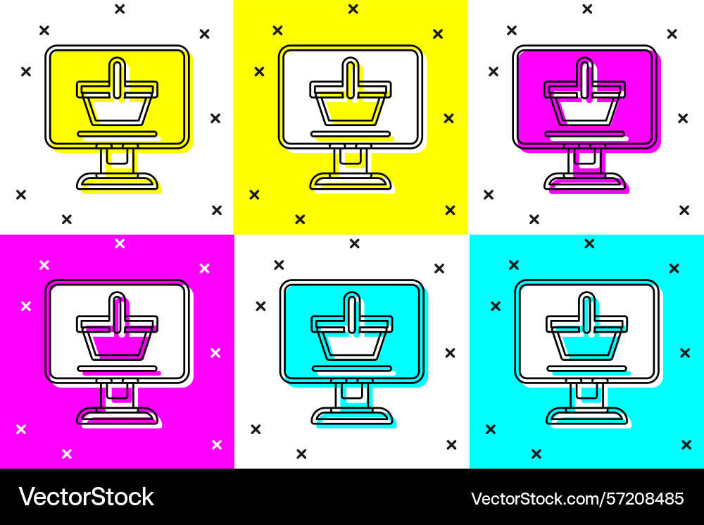 Set shopping cart on screen computer icon Vector Image