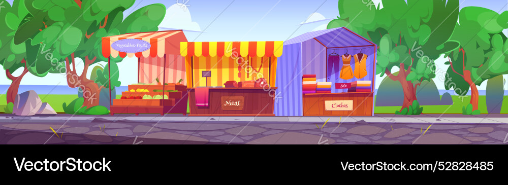 Street market stalls in green summer park Street market stalls in green summer park vector image