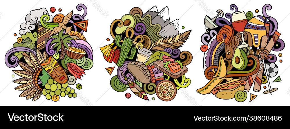 Chile Cartoon Doodle Designs Set Chile Cartoon Doodle Designs Set vektorbild