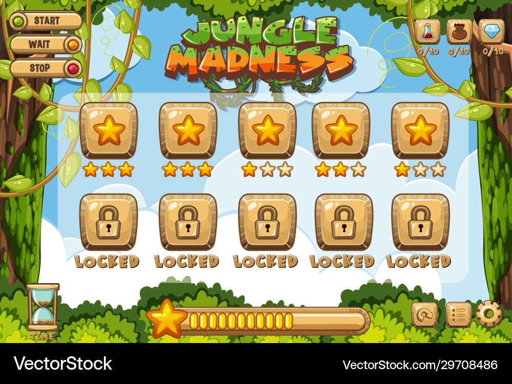 Computer game template with jungle theme Vector Image