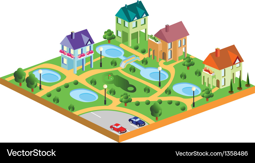 Isometric Village Houses Vector Image