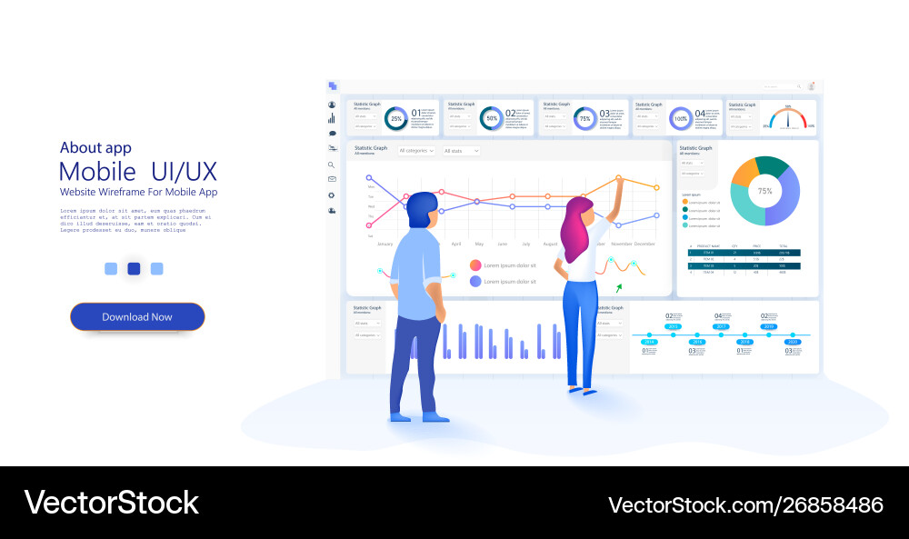 People work in a team and interact with graphs vector image