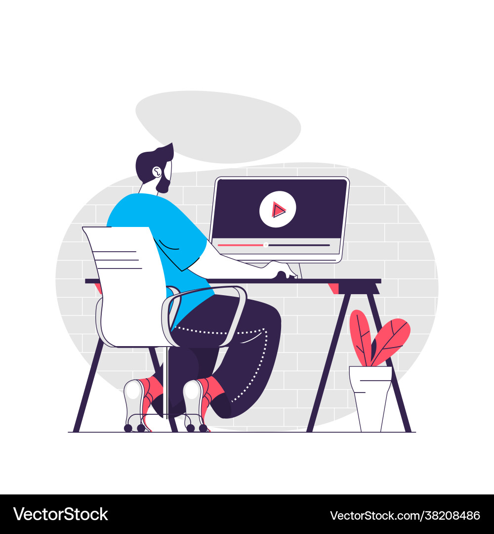 Video tutorial web concept man learning remotely Video tutorial web concept man learning remotely vector image