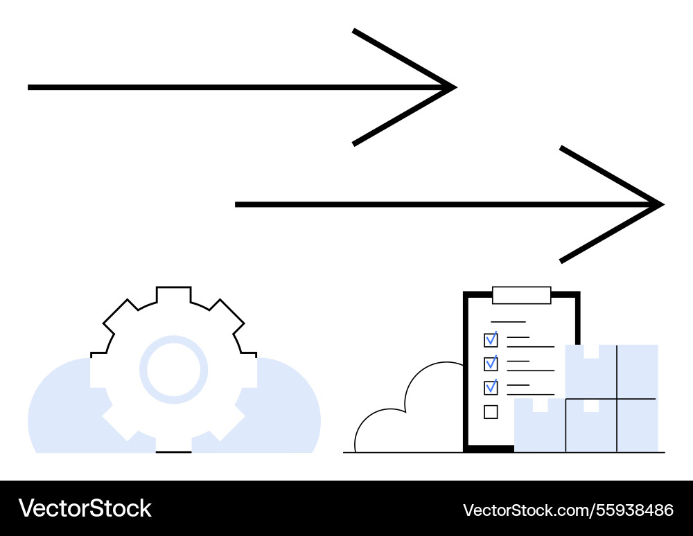 Workflow optimization with arrows gear checklist Workflow optimization with arrows gear checklist vector image