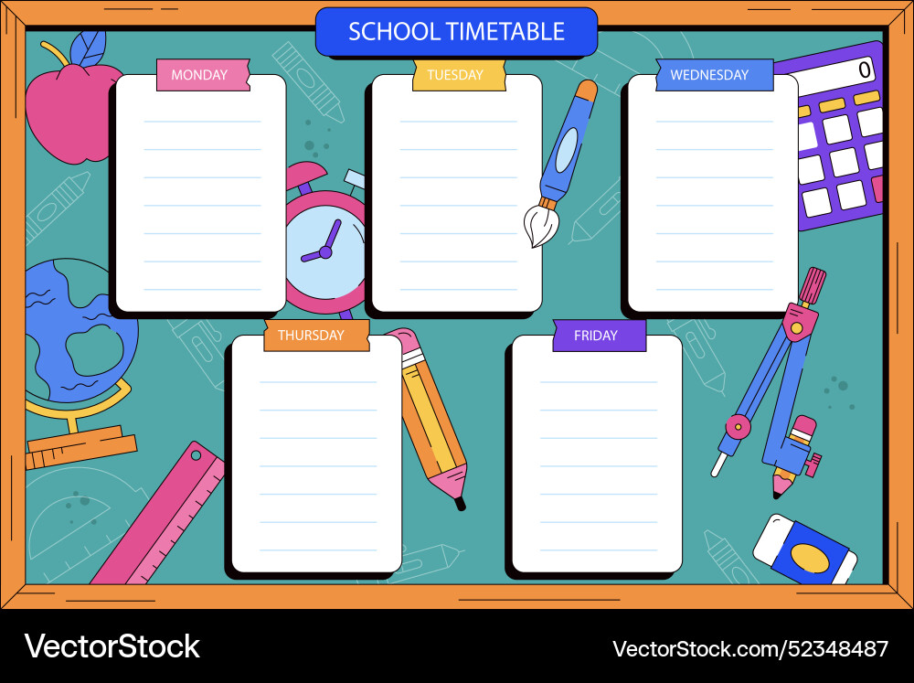 Back to school timetable template Royalty Free Vector Image
