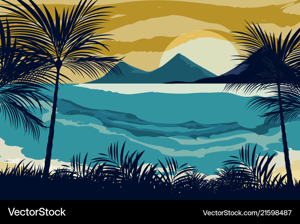 Beach on the evening Royalty Free Vector Image