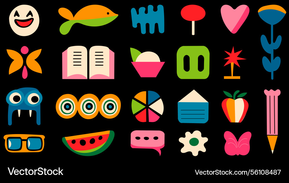 Set of simple shapes and objects in flat style Vector Image