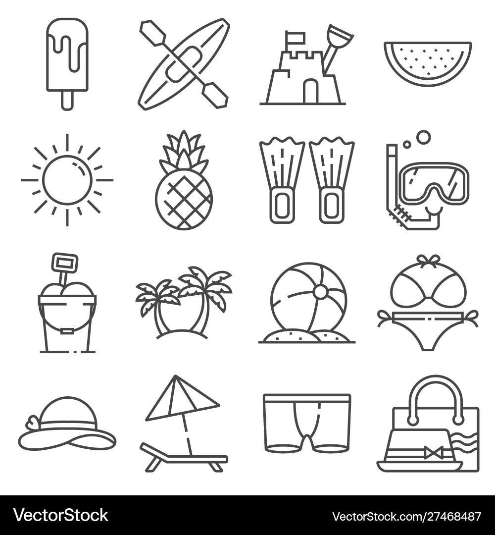 Summer Thin Line Icons - Beach & Vacation vector image