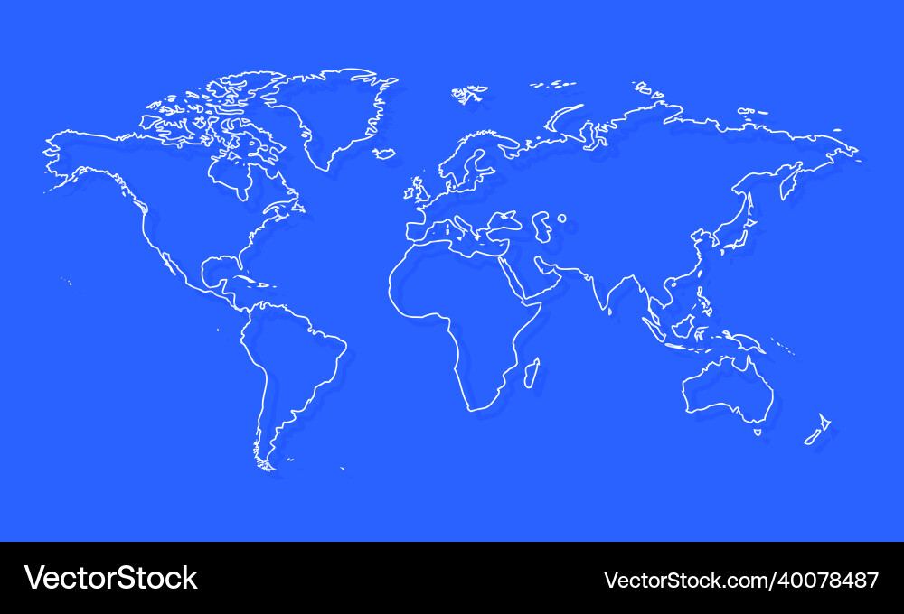 White world map outlines isolated on blue vector image