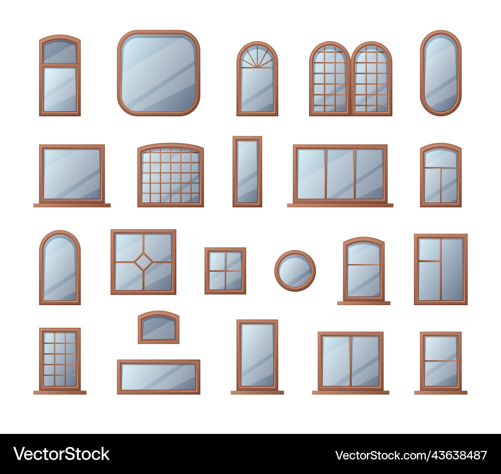 Window frames cartoon wooden home and office vector image