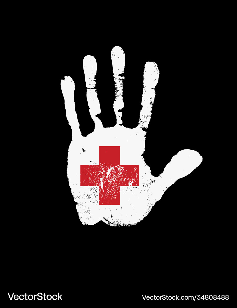 Red Cross Handprint Flag vector image