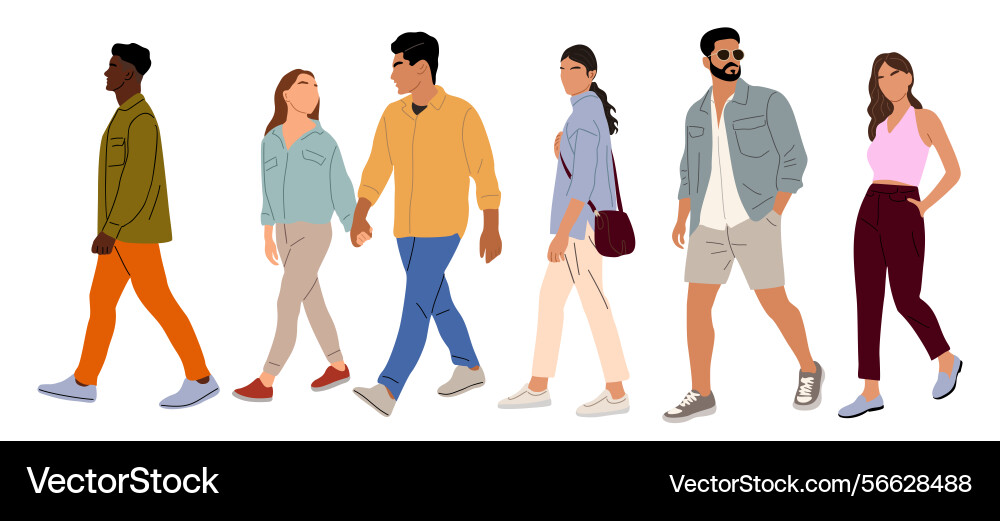 Set of different people walking side view isolated Vector Image