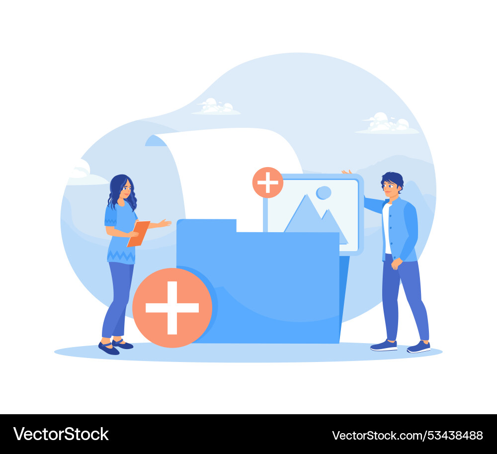 Worker added a file to large folder saving Worker added a file to large folder saving vector image