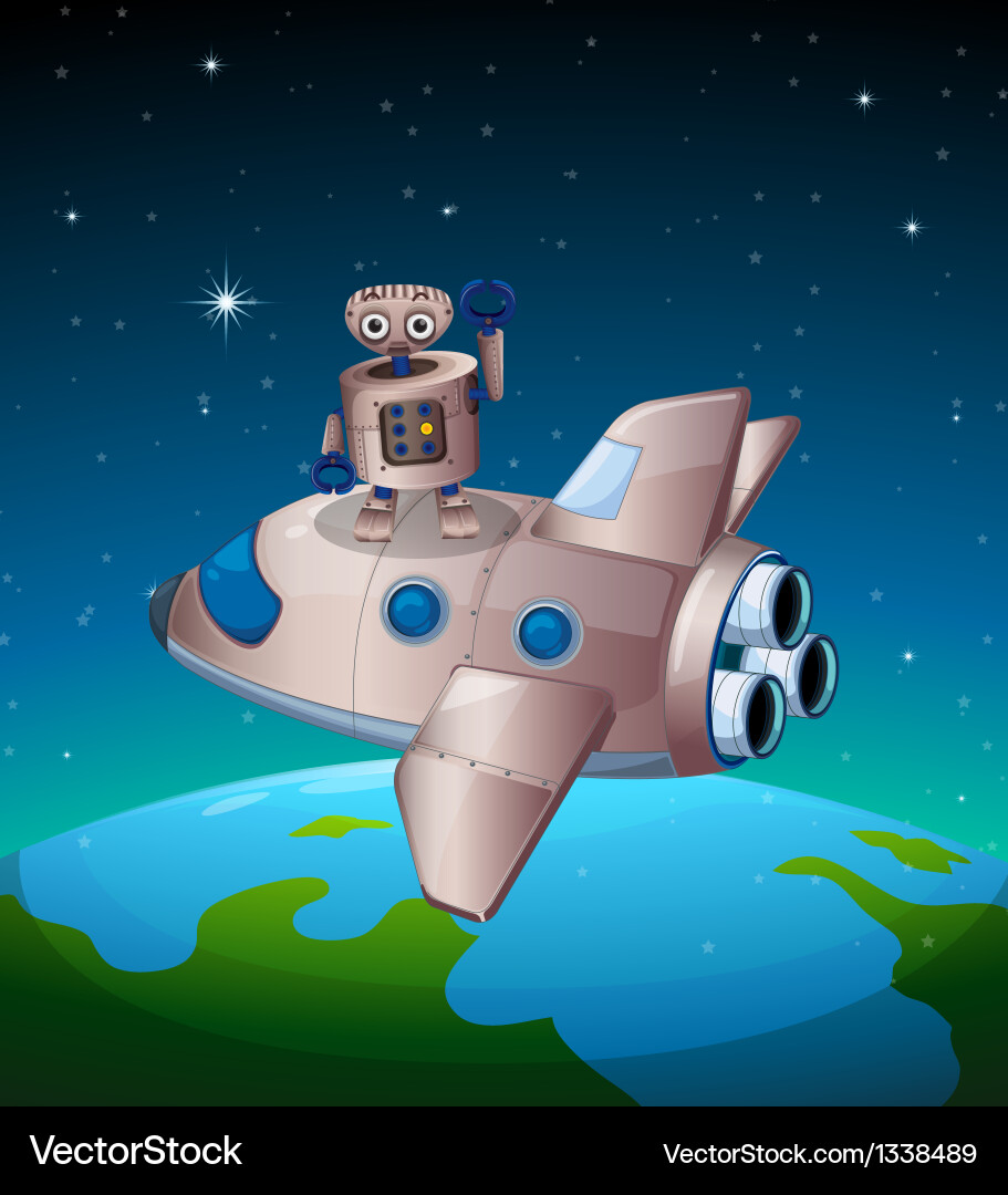 A robot above the spaceship vector image