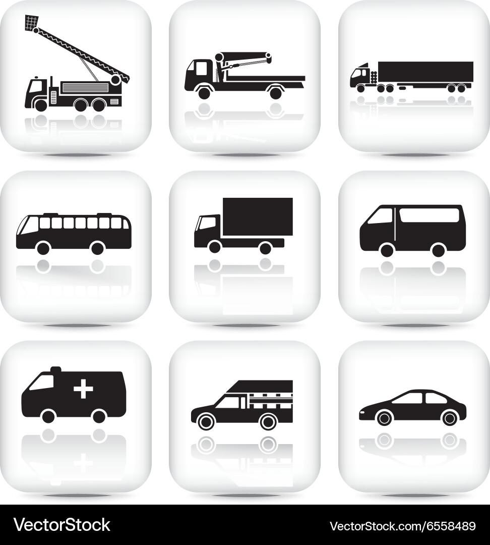 Car Icon with Reflection on Square Button vector image
