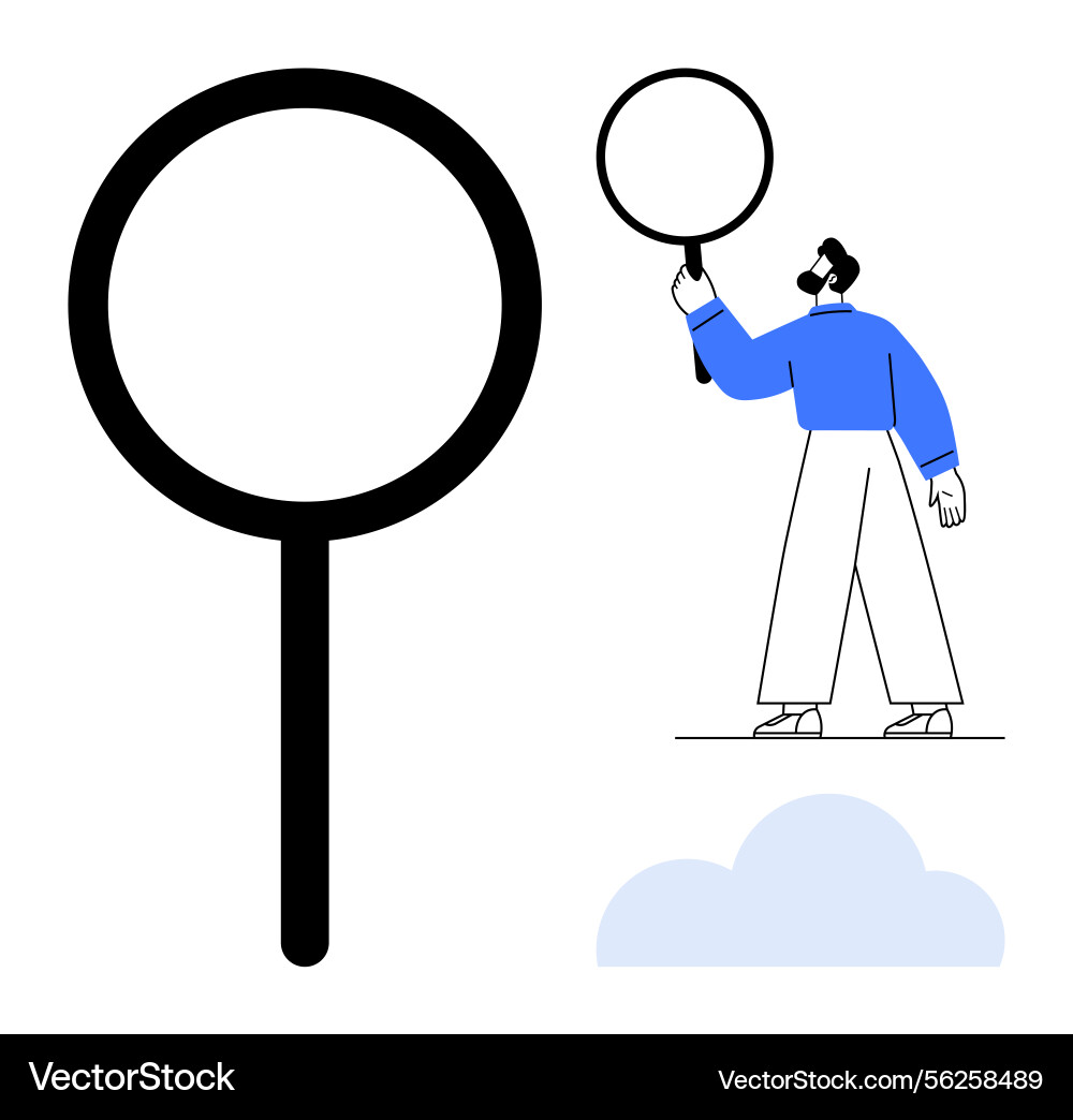 Man inspecting with magnifying glass and large Man inspecting with magnifying glass and large Vector Image