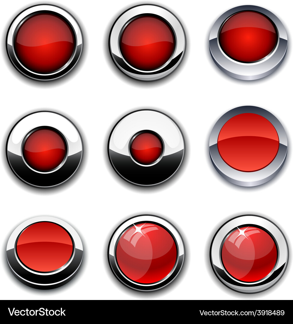 Red round buttons with chrome borders Vector Image