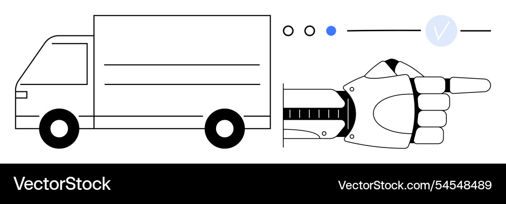 Robotic hand pointing forward next to a delivery Robotic hand pointing forward next to a delivery Vector Image