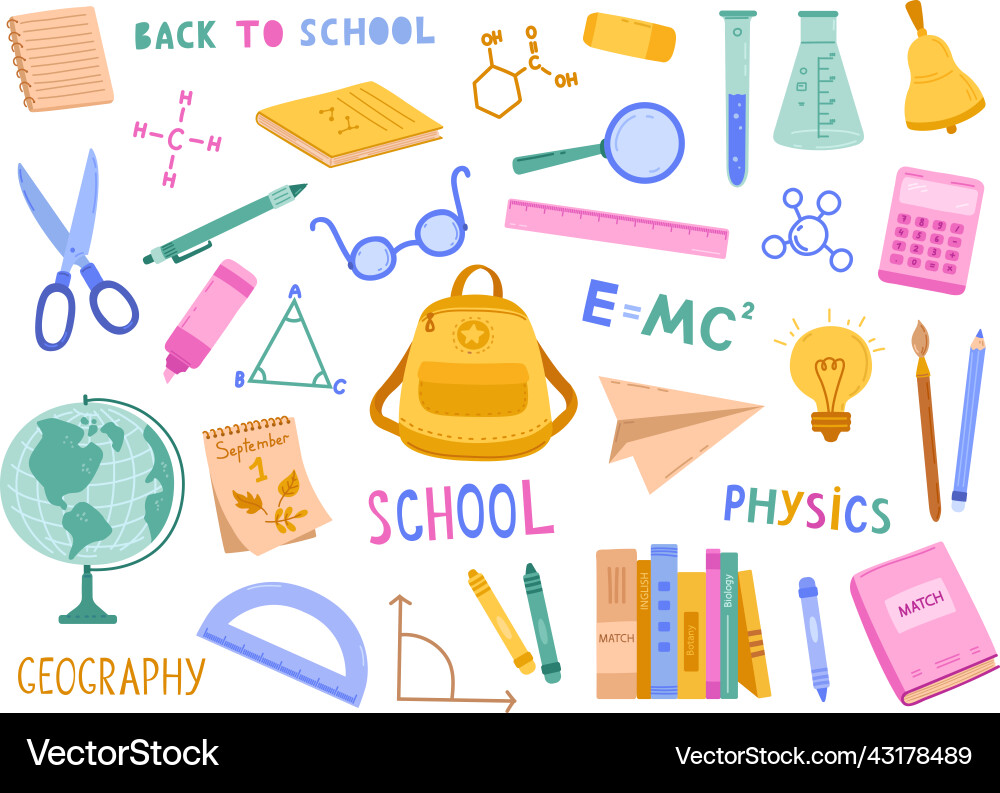 School bundle learning and studying objects School bundle learning and studying objects vector image