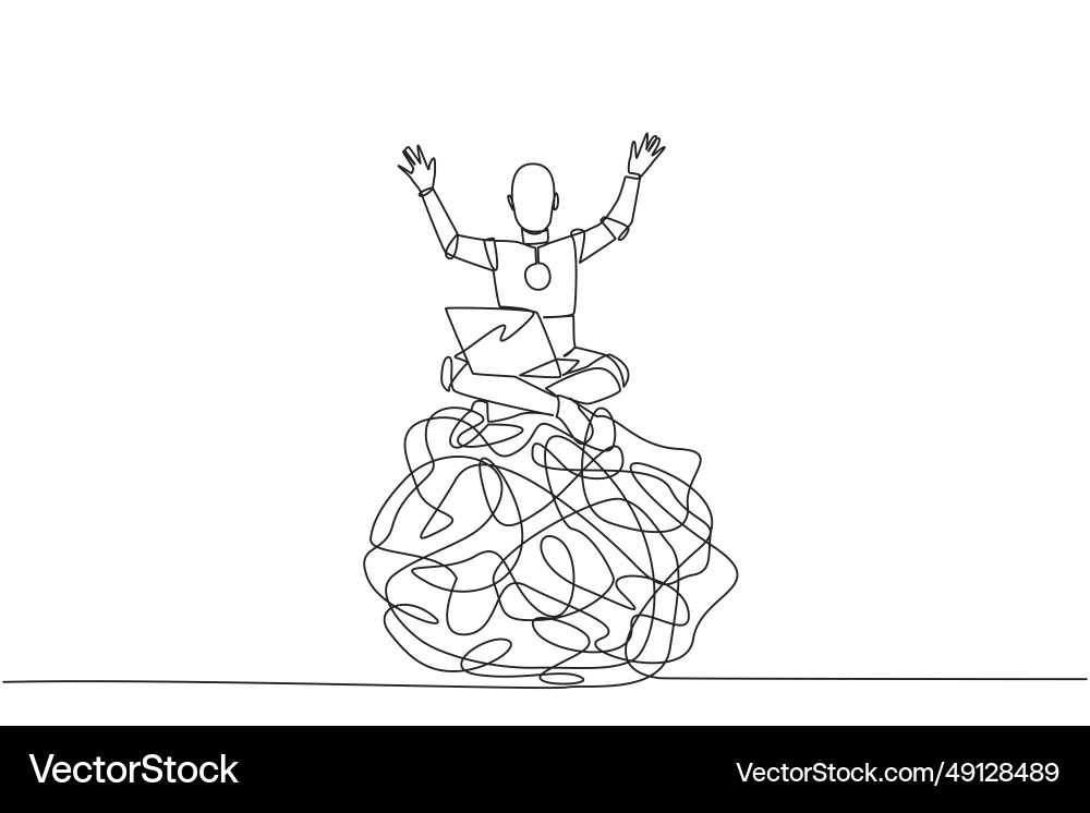 Single one line drawing robotic artificial Vector Image