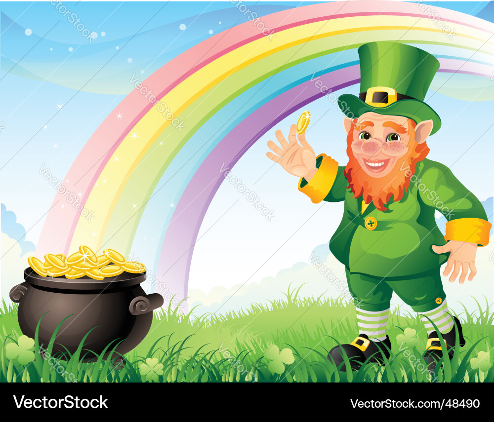 Cheerful Leprechaun with Gold Pot Vector Image