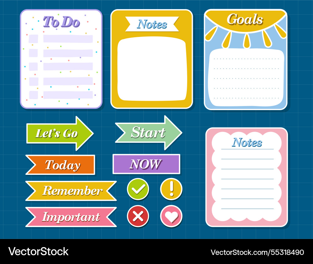 Planner elements set to do list and memo vector image