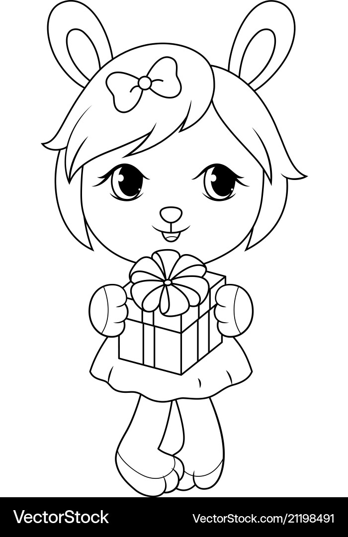 Cute Baby Rabbit Girl with Gift vector image