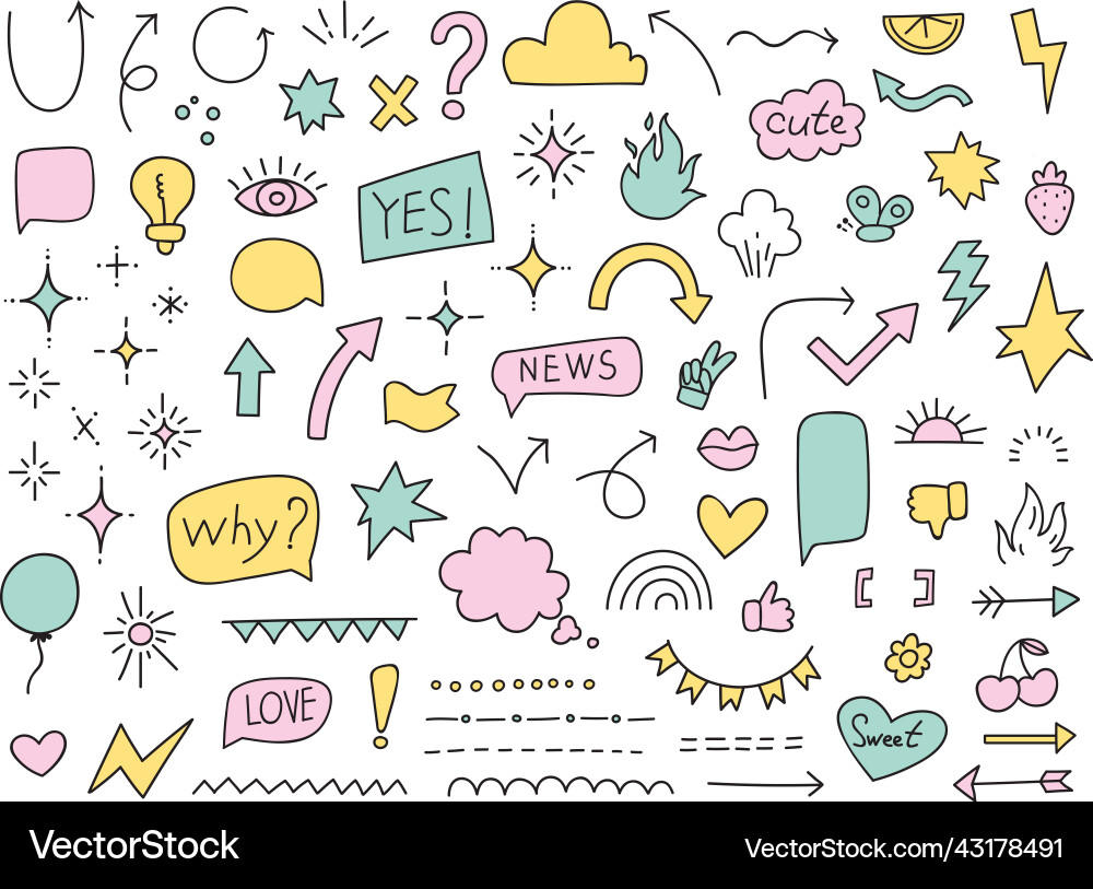 Cute doodle elements line art star sparkles Cute doodle elements line art star sparkles vector image