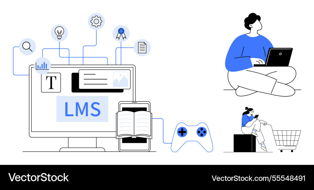 Digital learning management system interactive Digital learning management system interactive Vector Image