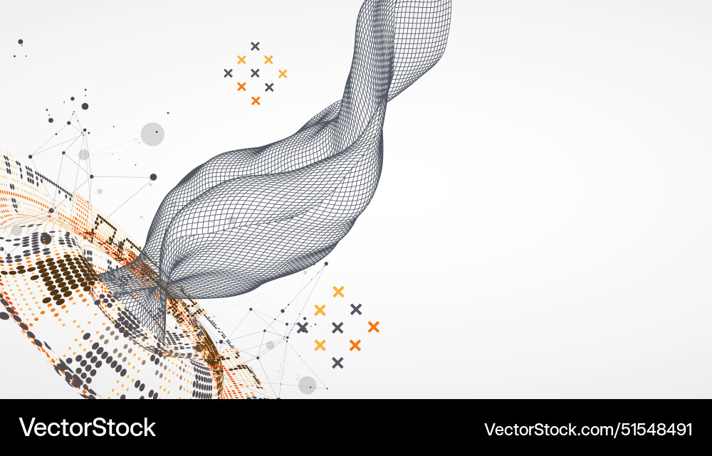 Halftone theme with wireframe wave science Halftone theme with wireframe wave science vector image