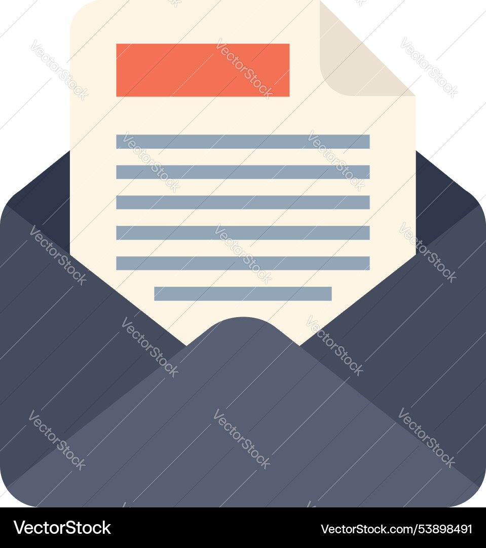 Open envelope containing letter with lines of text Vector Image