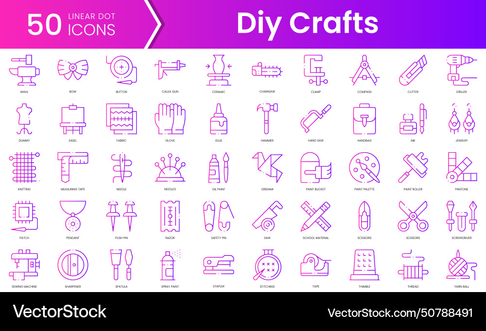 Set of diy crafts icons gradient style icon bundle Set of diy crafts icons gradient style icon bundle vector image