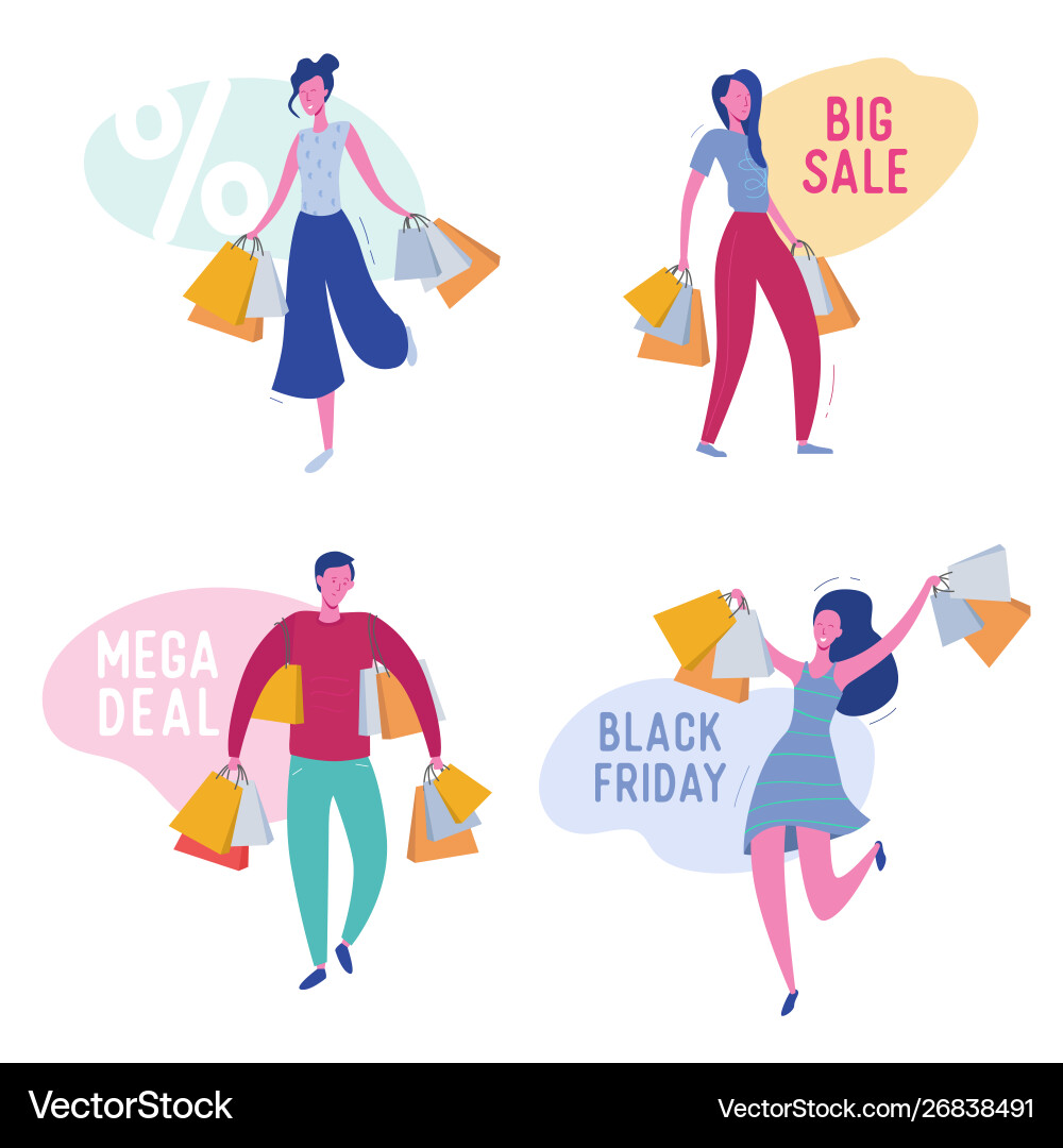 Set people with shopping bags and presents Set people with shopping bags and presents vector image