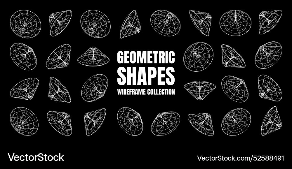 Wireframe lined shapes perspective mesh 3d grid Wireframe lined shapes perspective mesh 3d grid vector image