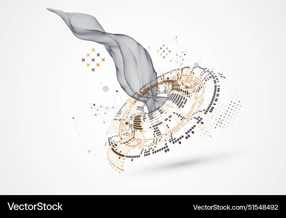 Halftone theme with wireframe wave science Halftone theme with wireframe wave science vector image