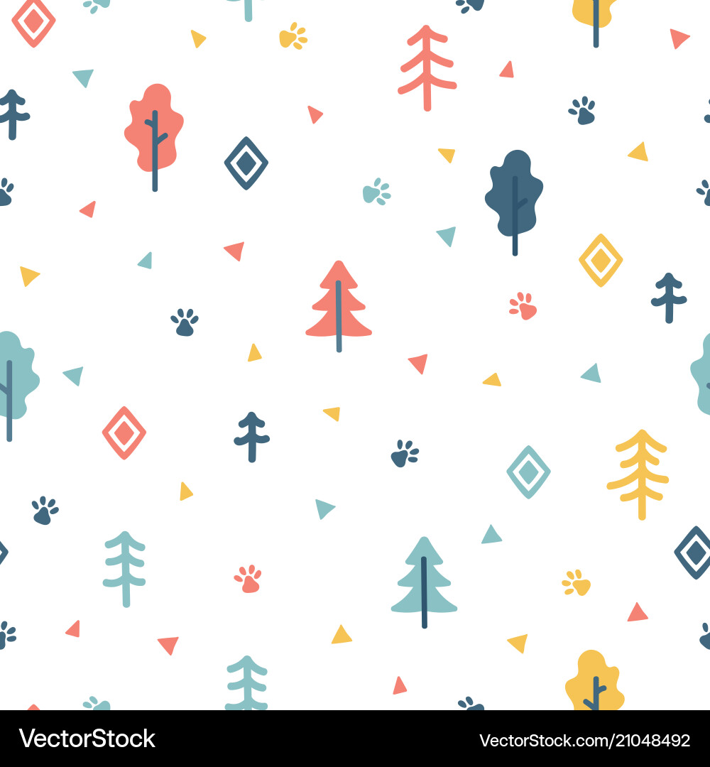 Hand drawn seamless pattern with trees wrapping Vector Image