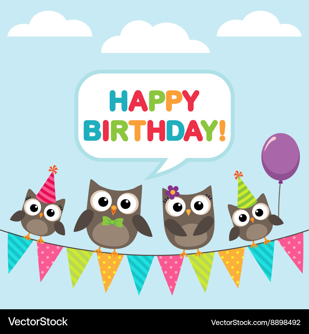 happy-birthday-card-with-owls-royalty-free-vector-image for Free Printable Owl Birthday Cards Happy birthday card with owls Royalty Free Vector Image for Free Printable Owl Birthday Cards