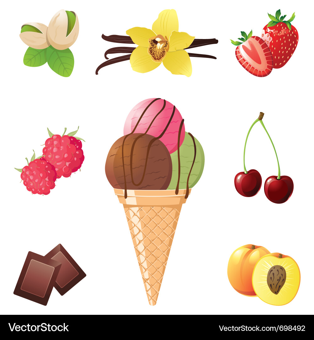Ice Cream Flavors und Cones Vektorbild