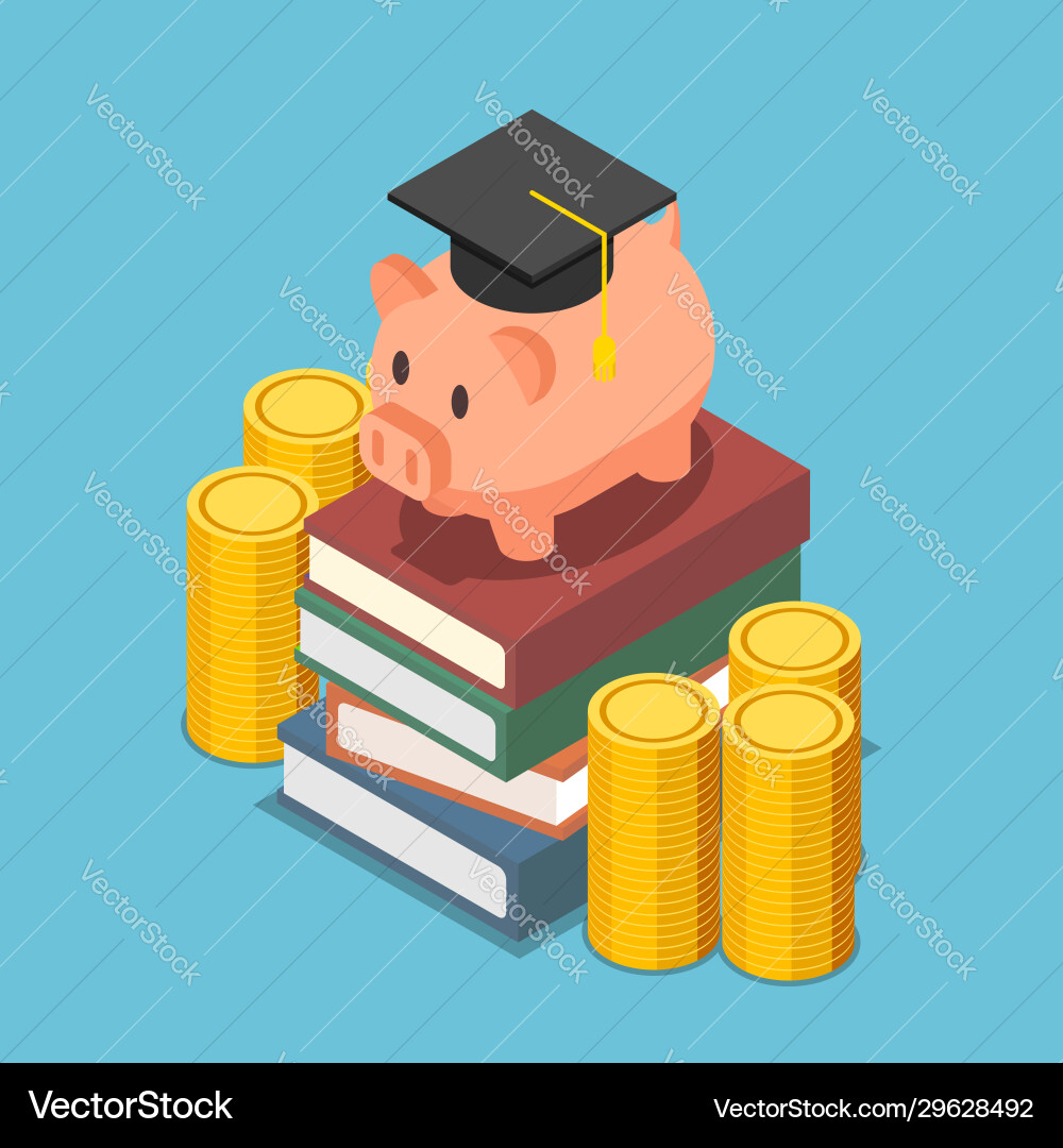 Isometric piggy bank with graduation cap Vector Image