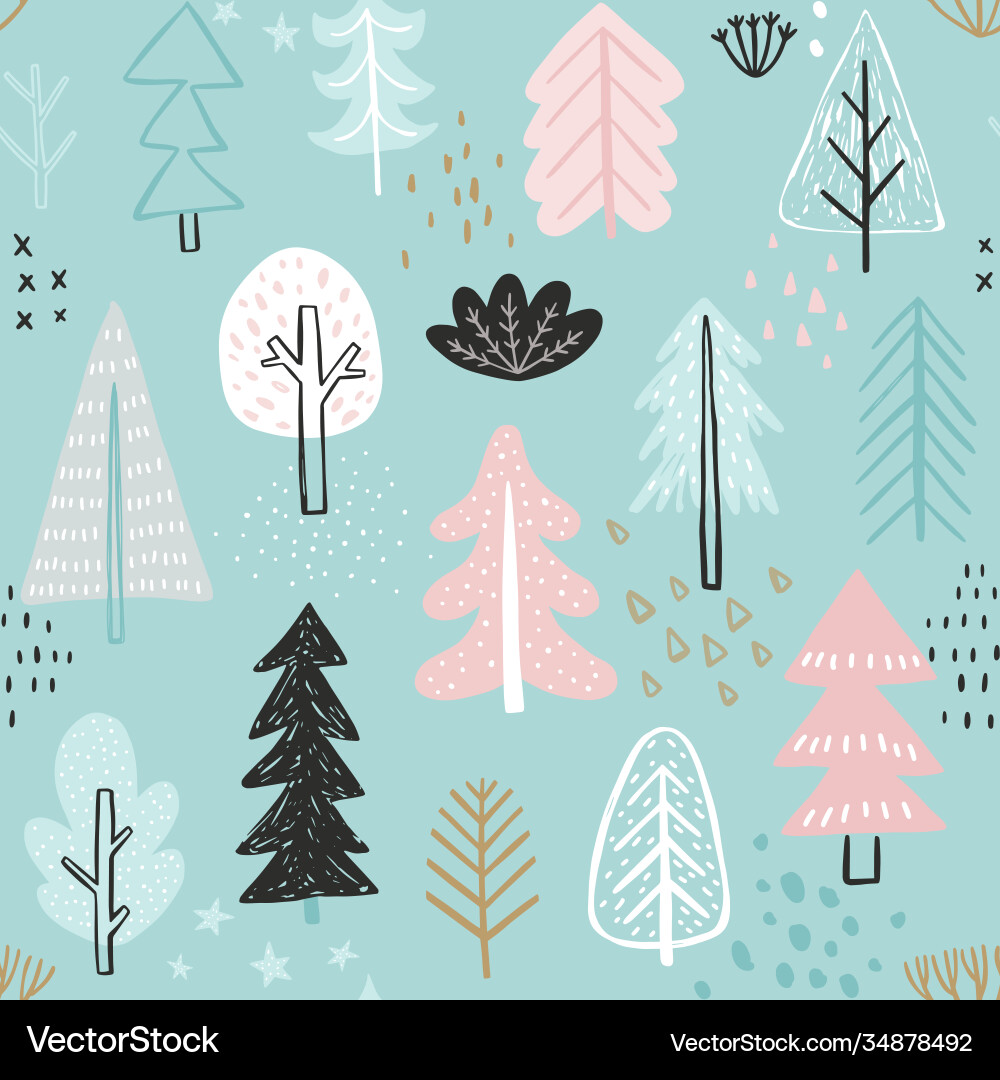 Seamless pattern with cute winter trees childish Seamless pattern with cute winter trees childish vector image