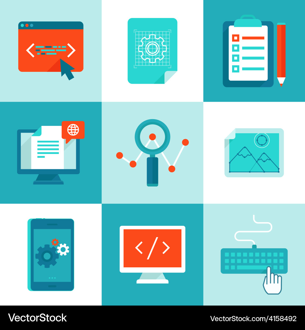 Web development and programming icons in flat vector image