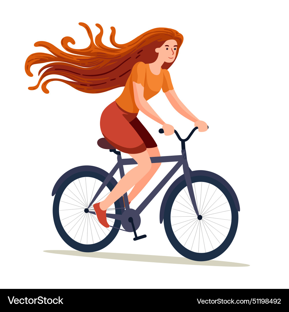 Young woman cycling long red hair flowing casual Young woman cycling long red hair flowing casual vector image