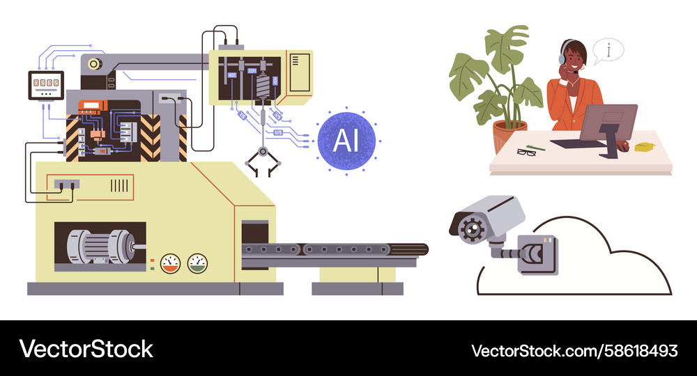 Ai-powered automated production line with cloud Ai-powered automated production line with cloud Vector Image