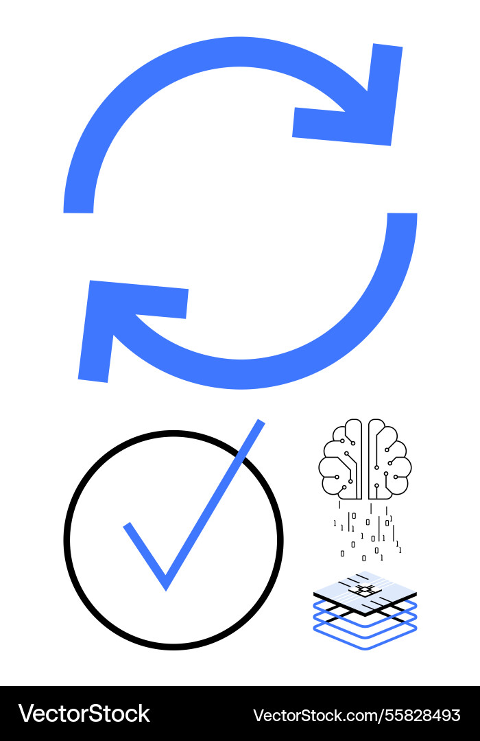 Circular arrows indicating iteration checkmark Circular arrows indicating iteration checkmark vector image