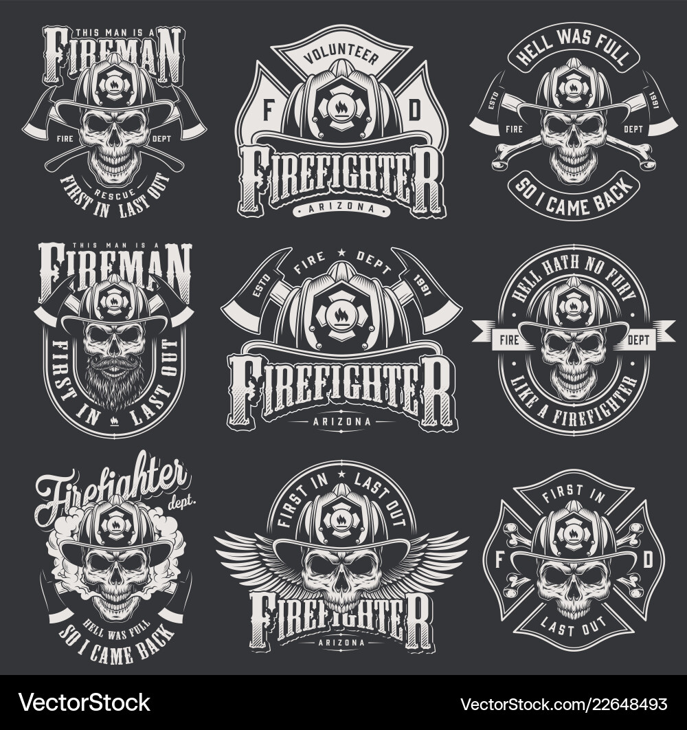 Vintage Fireman Skull Collection vector image