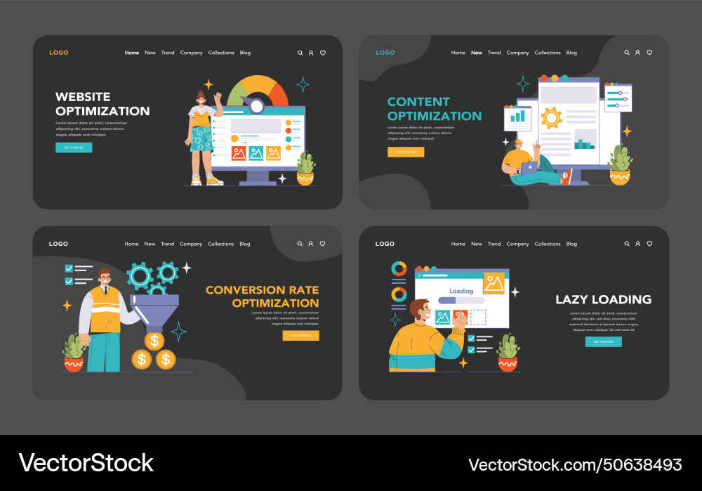 Website optimization set flat Website optimization set flat vector image