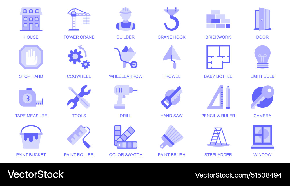 Constructions tools web icons set in duotone flat Constructions tools web icons set in duotone flat vector image
