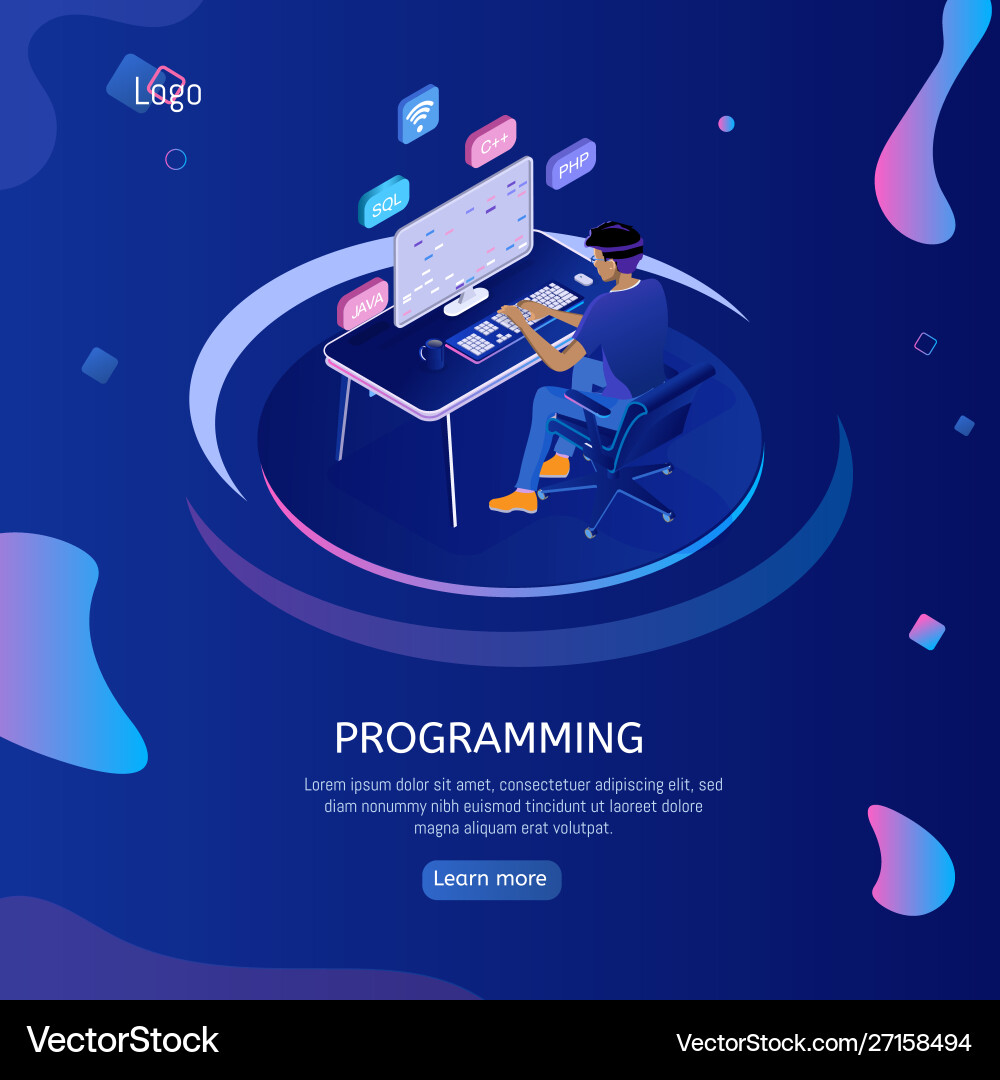 Isometric Programmer Coding Concept Vector Image